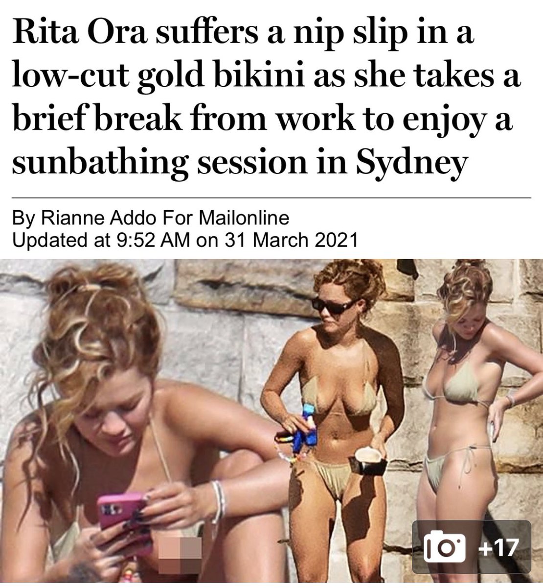 jameelajamil's tweet image. What is lower than taking a photograph of a young woman who is in a private moment whose bikini moved for a second... and not deleting it, but instead selling it... and it sold because our society still thinks (only) women’s nipples are controversial? Found some other nip slips!