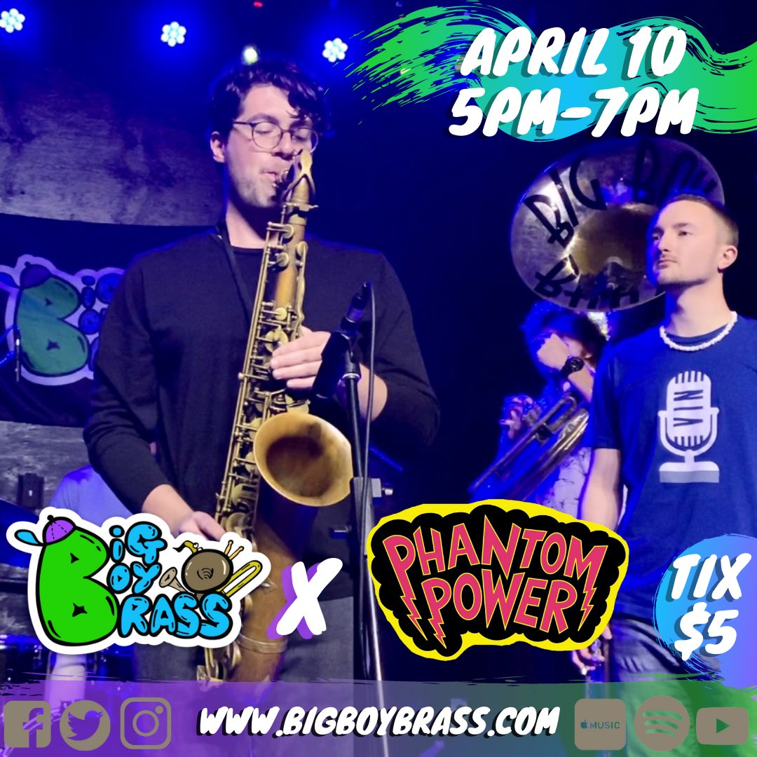 BigBoyBrassBand's tweet photo. Excited to be playing at @phantompower717 again next month!! April 10th in the Beer Garden! Tickets are $5, get them online now! 🎺👻⚡️ https://t.co/7IsN2A3gYb