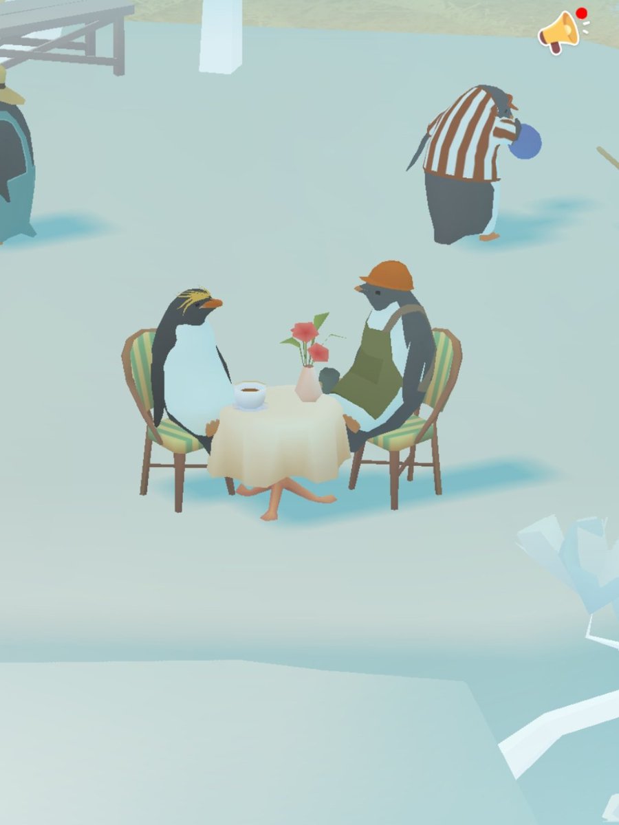 cathsplat's tweet photo. My new passion is setting up furnitures and waiting for the penguins to use them 😭✨ Look at this very awkward brunch happening 👁️👄👁️ https://t.co/fJdHh6bEcO
