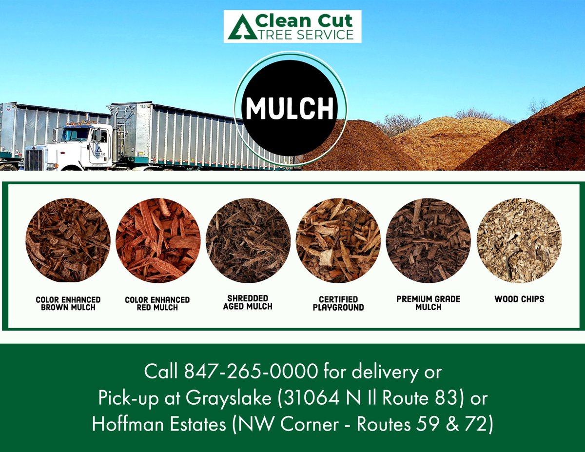 CleanCutTree's tweet image. Have we got mulch for you. Call 847-265-0000 to schedule delivery or pick up at Grayslake (31064 N Illinois Rte 83) or Hoffman Estates (NW Corner - Routes 59 &amp;amp; 72)