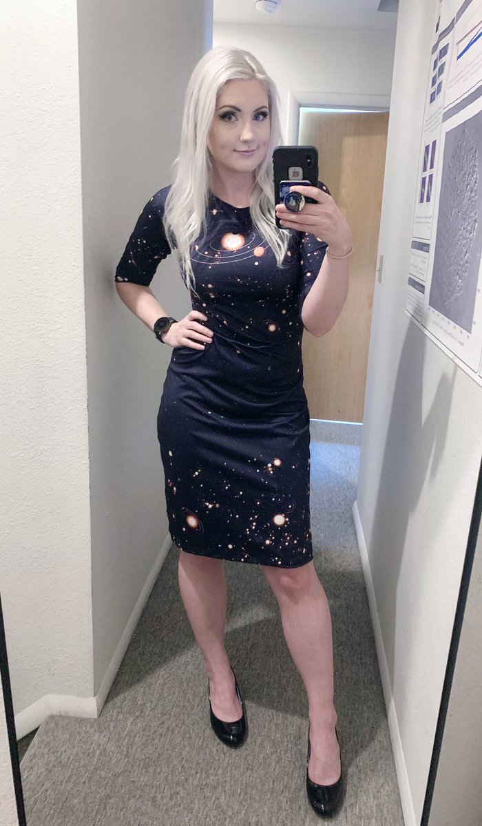 astro_bunn's tweet photo. New dress for when conferences are a thing again. ✨☀️✨
Dress by @ShenovaFashion 
F-1 earrings by @LayersByDesign 
#WomenInPhysics #WomenInSTEM #WomenInScience #phdstudent #solarphysics #rocketscience https://t.co/ySDulM218Z