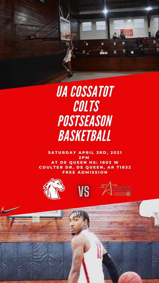Your UA Cossatot Colts will host South Arkansas Community College in the first round of the Region II tournament on Saturday April 3rd at 2pm. The game will be hosted at De Queen HS. #gocolts #letsrun