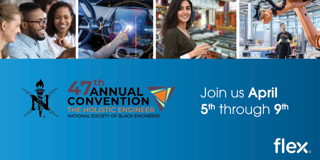 Flexintl's tweet photo. From April 5-9, meet our recruiters at the National Society of Black Engineers (NSBE) convention!
Join our booth from the safety of your home and see all opportunities for a #holisticengineer. Find #CareersAtFlex in Gold Hall 2 at #NSBE47. https://t.co/JvGF6eNS0A https://t.co/dP95cfaQi2