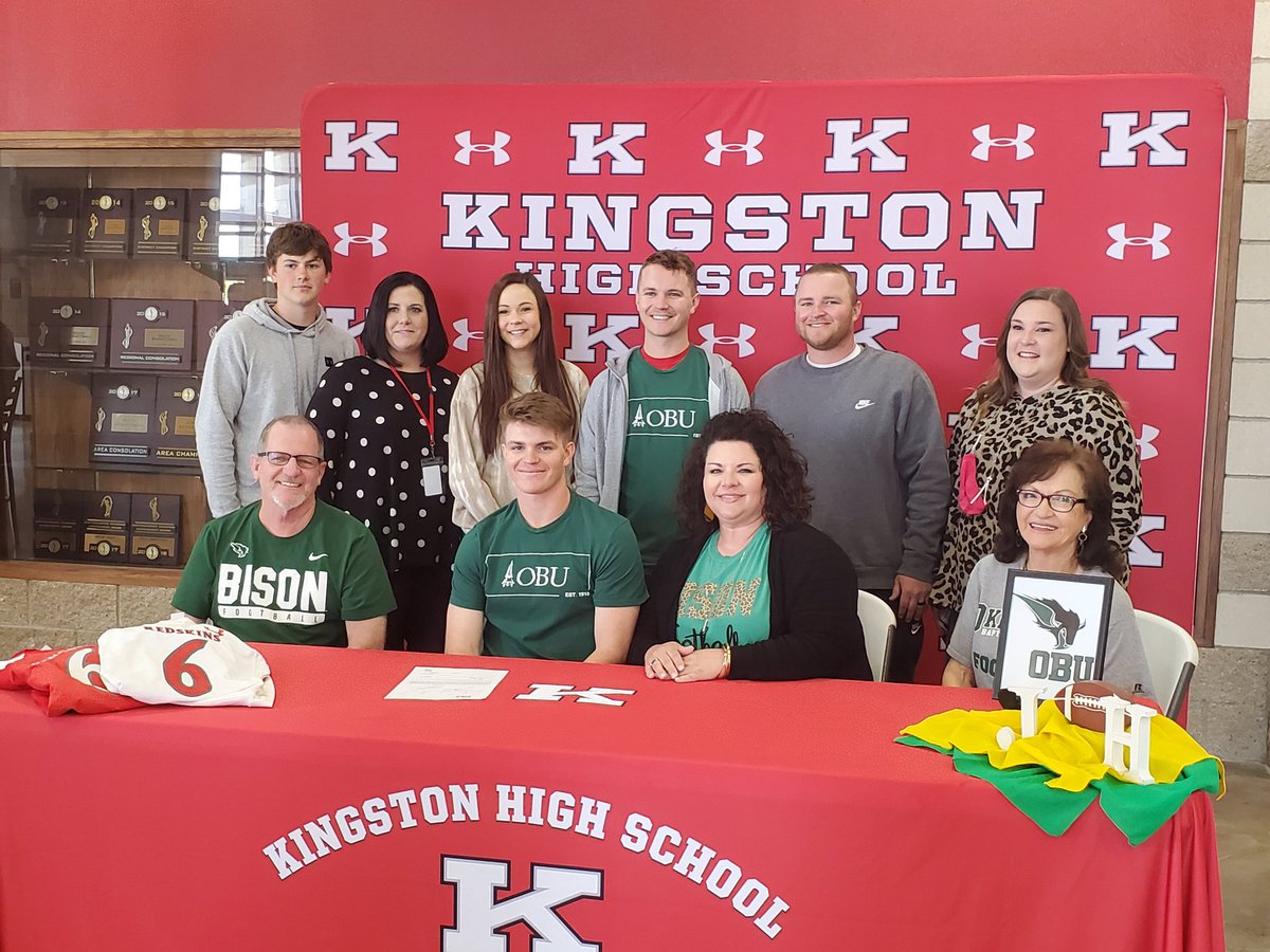 TravisBuckner15's tweet photo. Kingston quarterback Jase Hayes is Shawnee bound! Hear from Jase tonight at 6 and 10 as he talks about his decision to sign with OBU. @jase_hayes20 @ktownredskins https://t.co/NRjfT3oD6k
