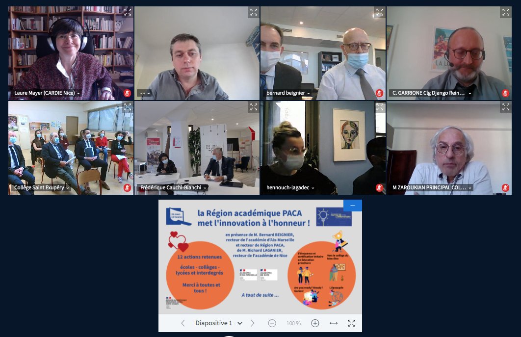 CardieNice's tweet photo. #JNI2021
Le #WebiSud 3 met à l'honneur le 🏆 @AcademieNice "Vers le collège du bien-être" Clg Saint-Exupéry de Saint-Laurent du Var et "Tous acteurs pour les progrès de l'élève"du Clg Maria Borrély de Digne @AcAixMarseille. C'est une rencontre 👍et une séance de travail 👏👏 https://t.co/PV1ZIZtDW7