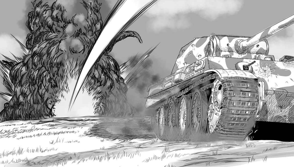 Tiger N 本アカ 素人戦車お絵描き ミリタリー イラスト好きと繋がりたい 絵描きさんと繫がりたい 過去に描いた 戦車漫画のコマ Is２とパンターの戦いの場面でした