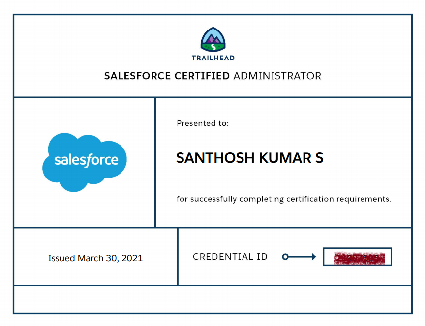 S_Santhoskumar's tweet photo. Happyπto announce that I have successfully obtained my Salesforce Admin Certification! Thank you @aintiramwebtech for giving me the learning opportunity and supporting me to achieve it.
#Salesforce #Salesforceadmincertified #trailblazercommunity #admincertified #admintrailblazer https://t.co/Am5JDH7zvr