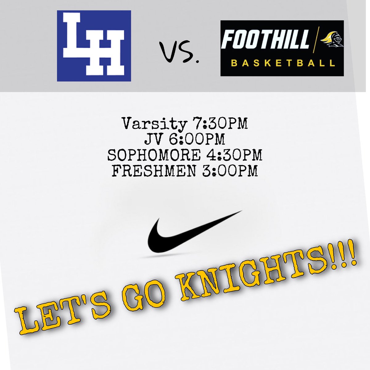 foothillbball_'s tweet photo. Foothill Varsity Basketball (2-0) take on the Highlanders of La Habra tonight on their first road trip of the season!!!  Let’s go KNIGHTS!!! #foothillknights #foothillhighschool #playtherightway https://t.co/Rq4toMVhlv