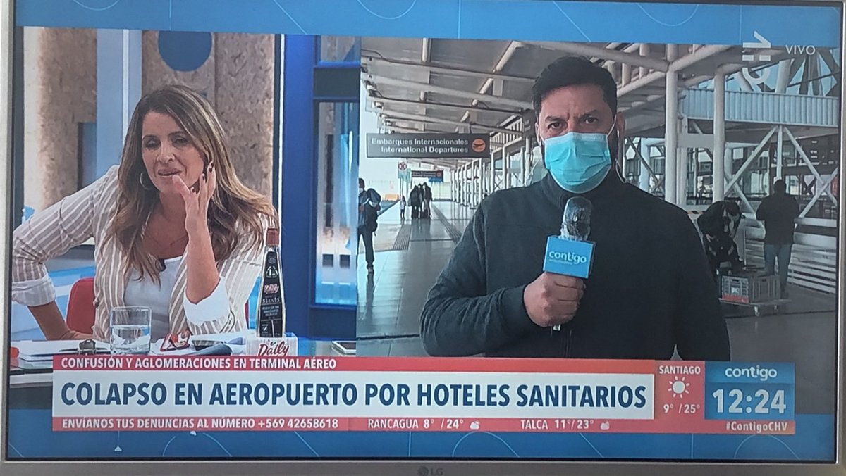 Colapsa aeropuerto de #Santiago por #HotelesSanitarios que están bajo agencias de viaje Cocha y Travel Security. Dueño de Cocha es Sergio Purcell, que trabajo en Bancard y LanChile, controladas en su momento por el propio Piñera. Si, otro negocio #ContigoCHV #JulioCesarRodriguez