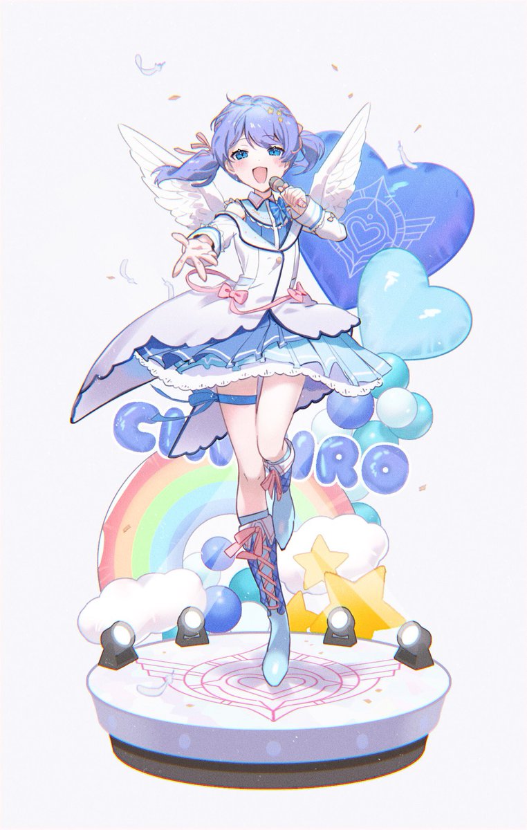 1girl blue eyes wings solo balloon boots twintails  illustration images