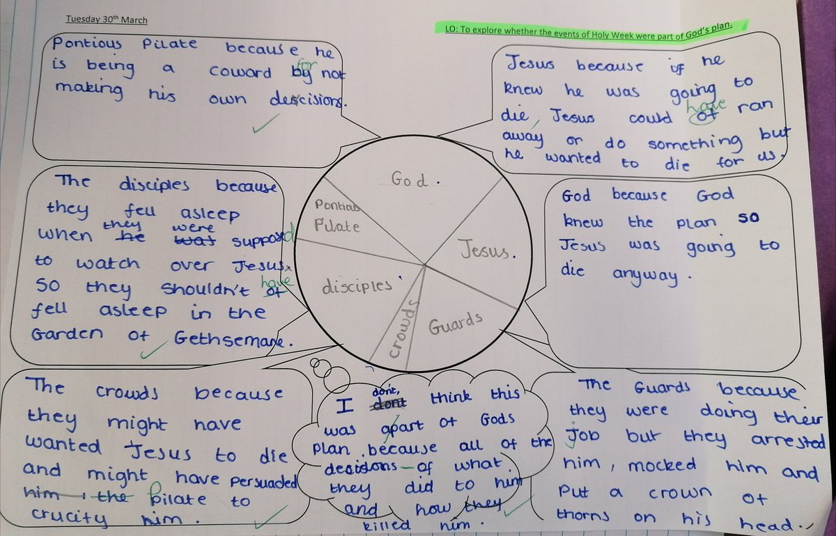Nonsuch_School's tweet photo. Year 5 completed some fantastic RE lessons exploring the factors surrounding the death of Jesus in the Easter story and who they thought was most to blame. @RE_Today #sliceofthepie https://t.co/8MMCr9LO6H