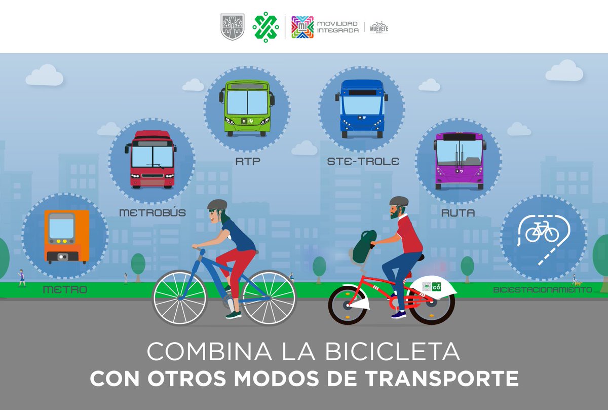 MIBiciCDMX's tweet photo. Viaja en la Red #MICDMX con tu #MITarjeta

Combina la 🚴‍♂️ con otros transportes, déjala en uno de los 8 Biciestacionamientos y continúa tus viajes en 
@MetroCDMX 🚇, @MetrobusCDMX, @RTP_CiudadDeMex, @STE_CDMX 🚎 o #Cetram de @ORTCDMX 🚌

Si haces viajes cortos, elige @ecobici 🚲😉 https://t.co/cU5MqVARWO