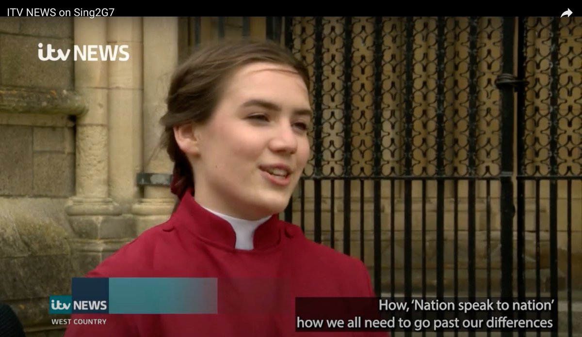 Sing2G7's tweet photo. 'Nation speak to Nation...we all need to go past our differences,' Chorister Chloe on what moves her as she sings 'Gee Seven,' @itvwestcountry Catch the whole report: https://t.co/KtV1a9YFrF @Youth7UK @G7 #youthvoice #futureleaders #Sing2G7 https://t.co/IjyjSQ77MH