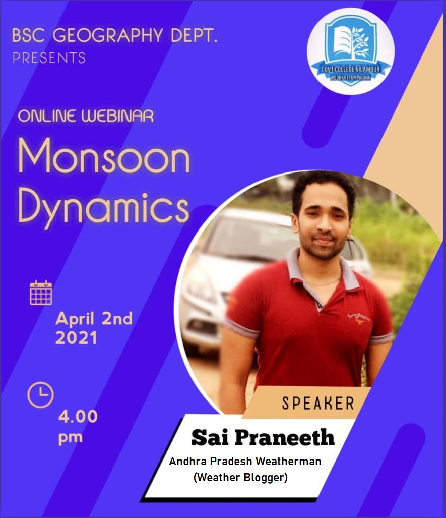 Andhra Pradesh Weatherman on Twitter: "Thanks to Govt. Arts and Science College, Nilambur, Kerala for inviting me for an Online Webinar on Monsoon dynamics. Will be very happy to share my knowledge