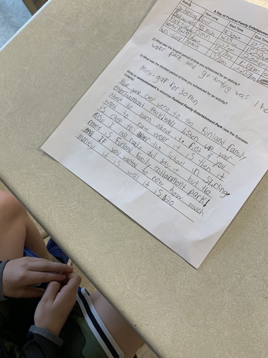 We explored the concept of elapsed time by planning a day at an amusement park! Then, we brainstormed ideas for an announcement writing activity with the purpose of attracting an audience to the park!