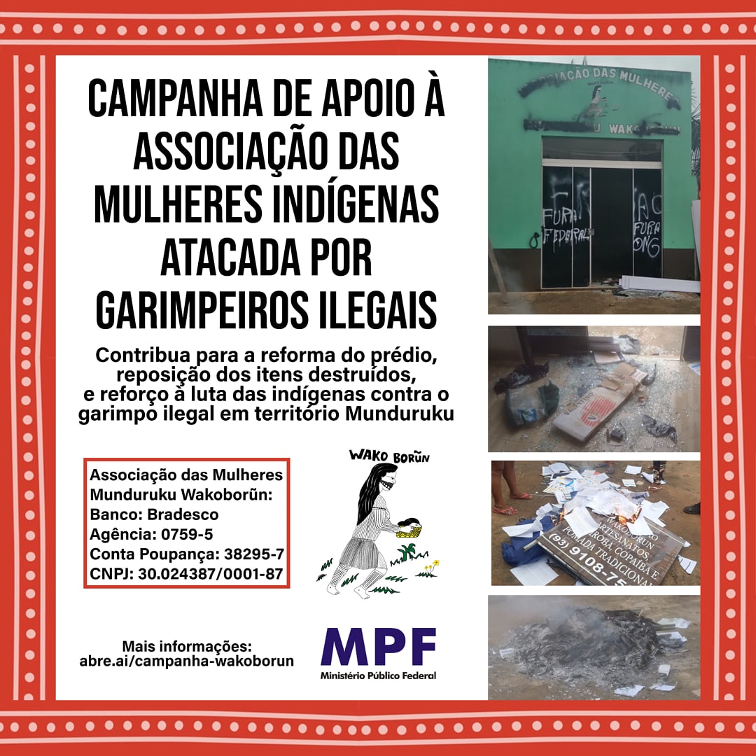 psol_santarem's tweet photo. ‼️O Ministério Público Federal (MPF) e as mulheres Munduruku lançaram nesta terça-feira (30) campanha de arrecadação de recursos após a sede de associação em Jacareacanga, no sudoeste do Pará, ter sido atacada por grupo favorável ao garimpo ilegal. 

1/2 https://t.co/ysGl82W3fF
