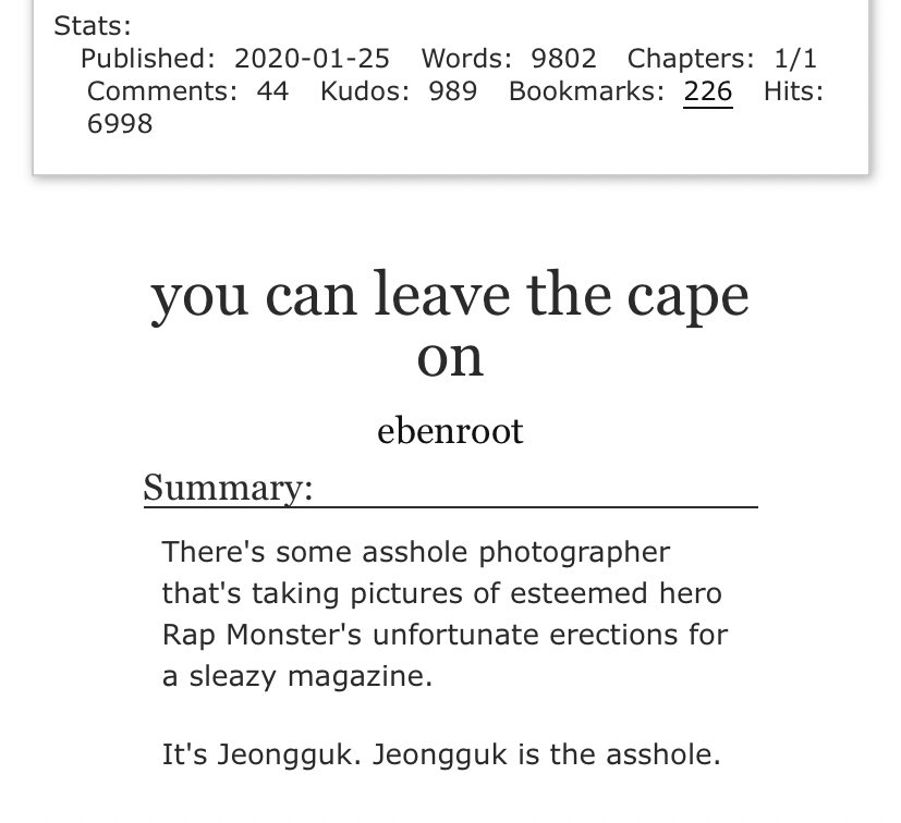 you can leave the cape on | paparazzi | hero namjoon | superhero fic | archiveofourown.org/works/21399658 by ebenroot