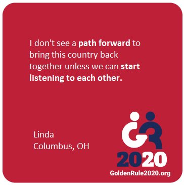 NICDInstitute's tweet photo. Everyday Americans, hungry for respect and dignity in our politics, call on us to listen to each other. In this time of spring renewal and holidays of faith, let’s be curious and find the human being across our differences. Join in #GoldenRule2020 at https://t.co/j19ILDlShI https://t.co/aCJ3X72JbL
