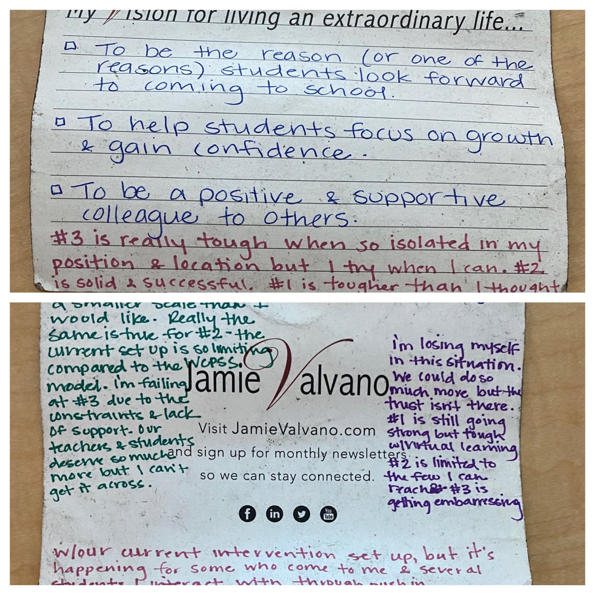 MsLeetBMS's tweet photo. This is hard. The journey started just 2 yrs ago &amp; I carried this reminder of my why each day. I came w/hope we could do it-a clean slate meant we didn’t have to unlearn old habits &amp; student growth would sore. I still think “we” could have, but learned “I” couldn’t. This is hard. https://t.co/WdixP9ptMe