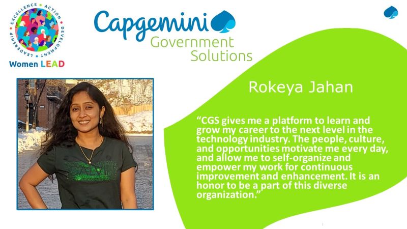 CapgeminiGov's tweet image. Continuing our #ChooseToChallenge social media campaign highlighting the women of Capgemini Government Solutions for #WomensHistoryMonth, we are spotlighting Rokeya Jahan today!

#WomenInTech #GetTheFutureYouWant #WomenAtCapgemini