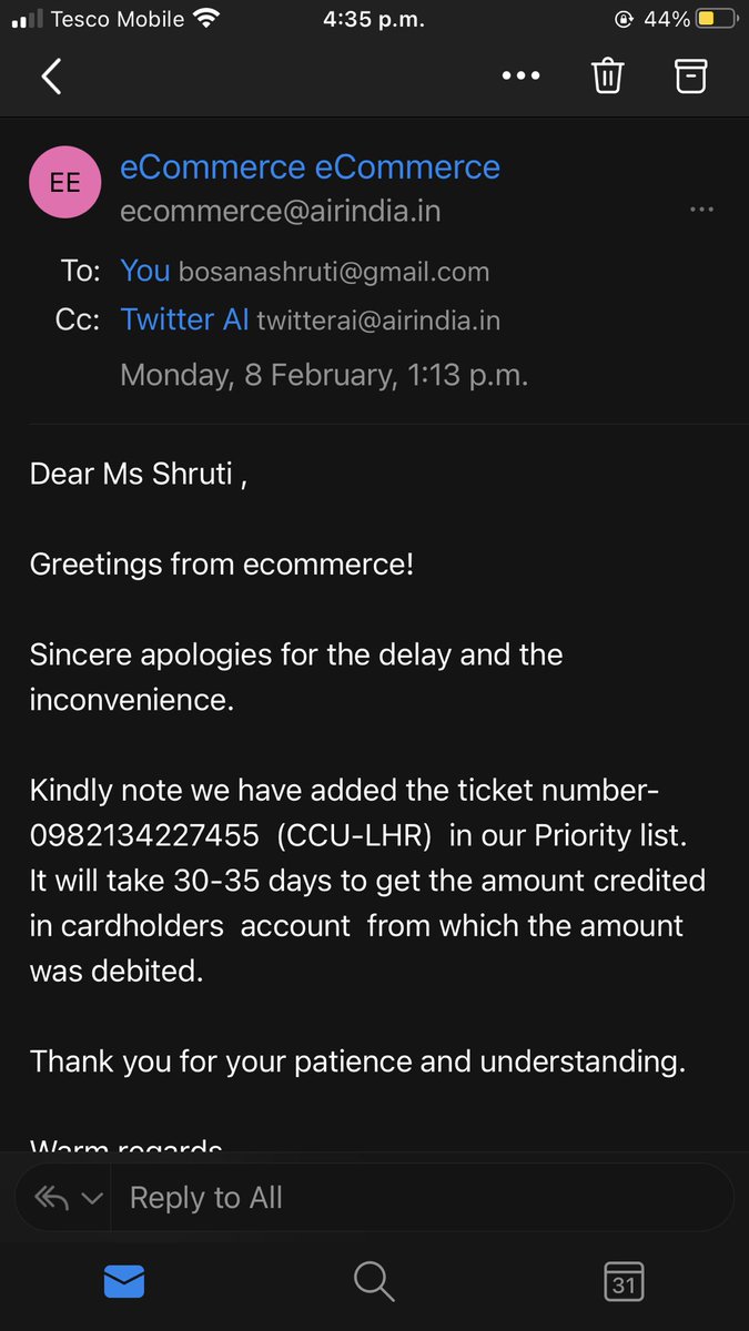 ShrutiBosana's tweet photo. Disheartened with such kind of delay in process. Its been almost 45+days now and 60+days of flight cancellation and I didn’t get my refund yet. Everyday I call, mail , tweet AI but dont get any reply. Please 🙏 help @airindiain @HardeepSPuri @DGCAIndia @AAI_Official @MoCA_GoI https://t.co/LlKRD1wimH