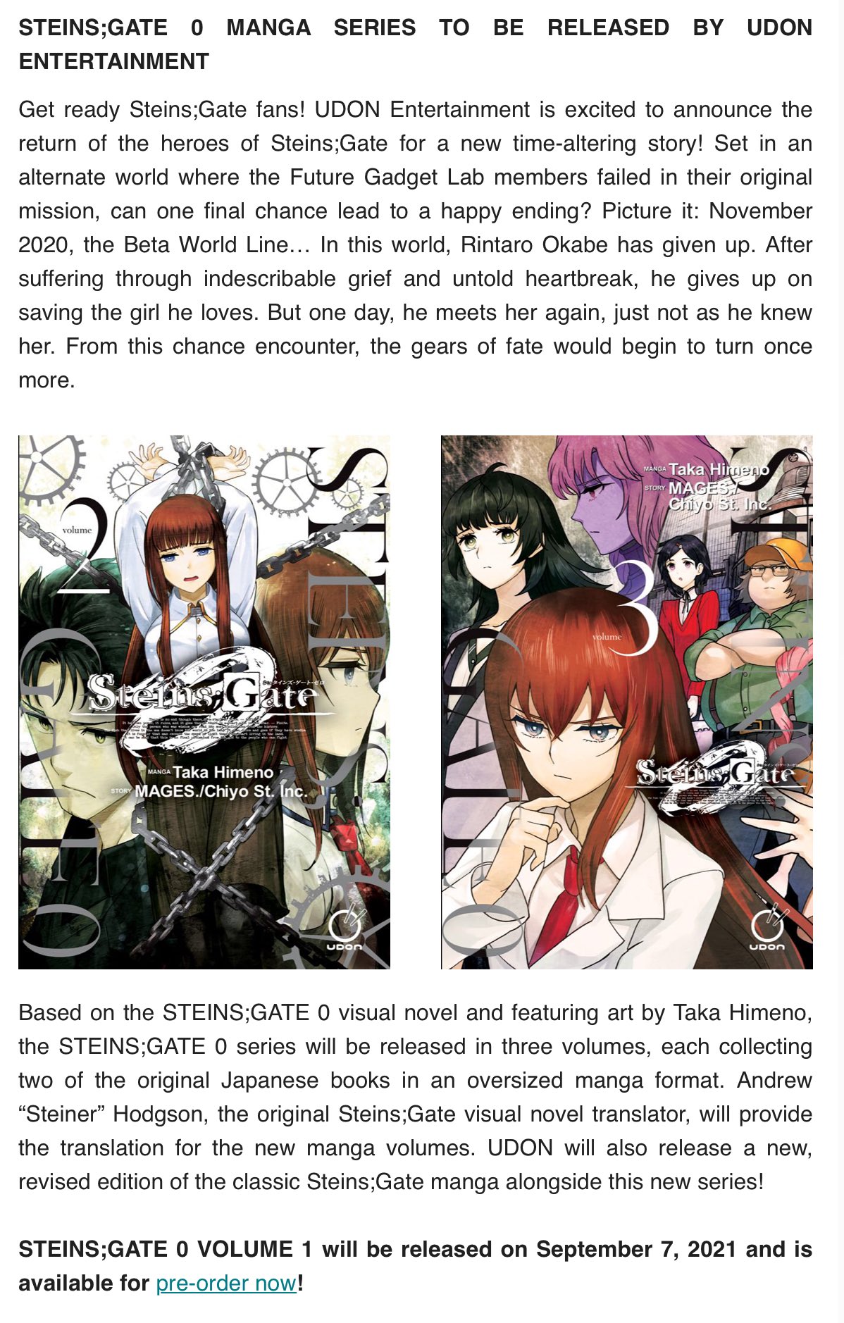 Steins;Gate 0 Volume 1 – UDON Entertainment
