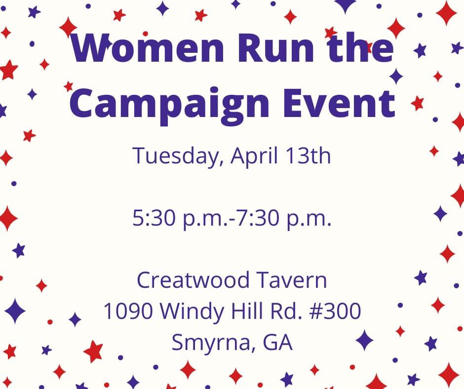 VoteHerGeorgia's tweet photo. Join @VoteHerGeorgia on Tuesday, April 13th for our Women Run the Campaign (in-person) Event!

Our guests will be Joan Kirchner Carr, former Chief of Staff to Senators Johnny Isakson and Kelly Loeffler, &amp; Marie Gordon, Director of Communications, Georgia of Economic Development. https://t.co/i7kIV6eYYj