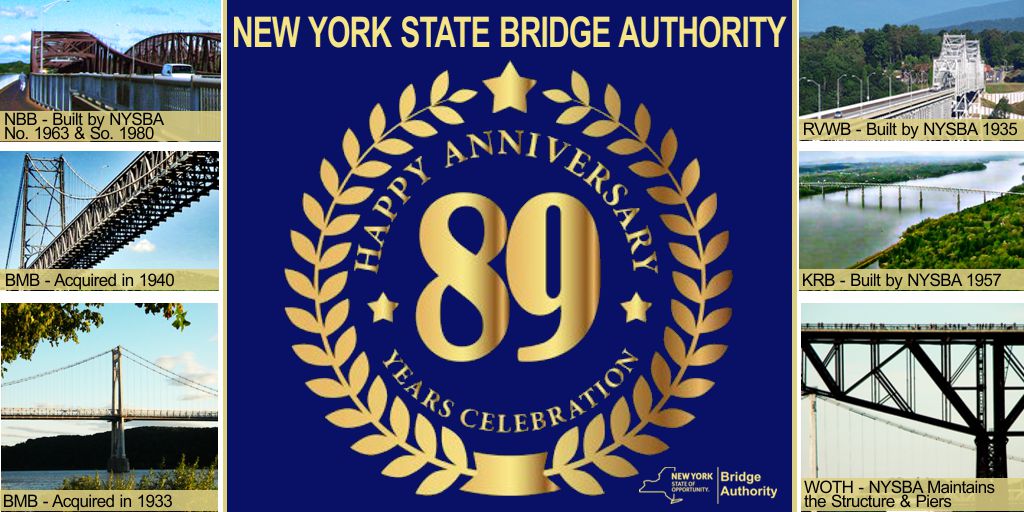 NYSBridge's tweet photo. NYSBA was created on March 31, 1932 by F.D.R. to build a much-needed crossing in the Catskills.
We believe “Maintenance Deferred is Maintenance Denied” & for 89 years, we have committed all efforts to maintain each one of these bridges for your safe travels. #SafeBridges https://t.co/ploZFwPc7T