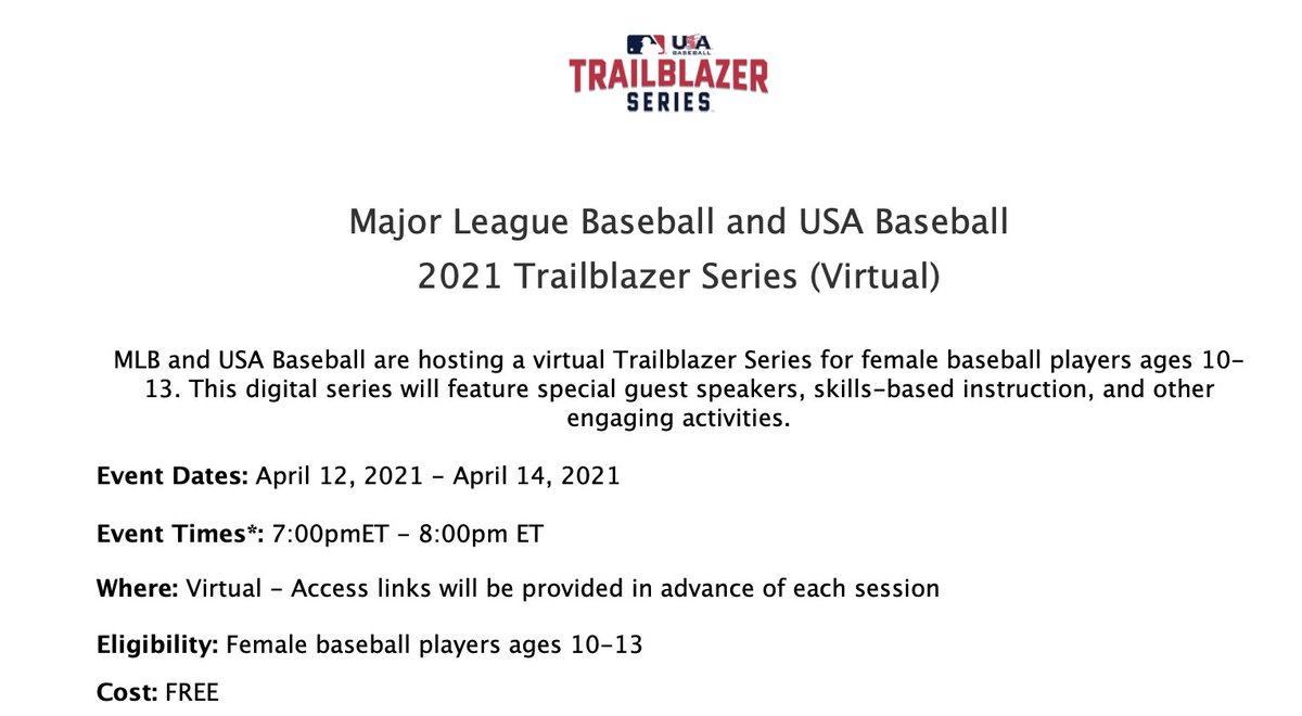 🚨 The Trailblazer Series is going virtual in April with registration now open to athletes 10-13 years old!

INFO ➡️ bit.ly/31A5Hei