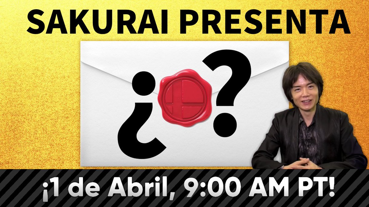 MexNintendo's tweet photo. Este 1 de Abril a las 9:00AM PT (10:00AM CDMX) ¡Acompaña al director de #SmashBrosUltimate Masahiro Sakurai a presentar un nuevo personaje a través de Nintendo México! Contamos con nuevo equipo de localización, y traducción. https://t.co/4MtCMM5s4n https://t.co/wLEv0WBT7L