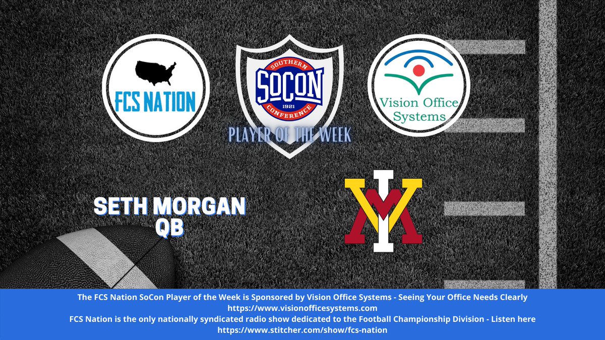 VOS_Equipment's tweet photo. Congratulations to Seth Morgan @VMI_football QB on being named the @FCSNationRadio1  SoCon Player of the Week sponsored by @VOS_Equipment - Seeing your office needs clearly since 1997! #socon #FCSFootball #FCS #VMI #vmifootball #keydets https://t.co/rFOOGTsNqK