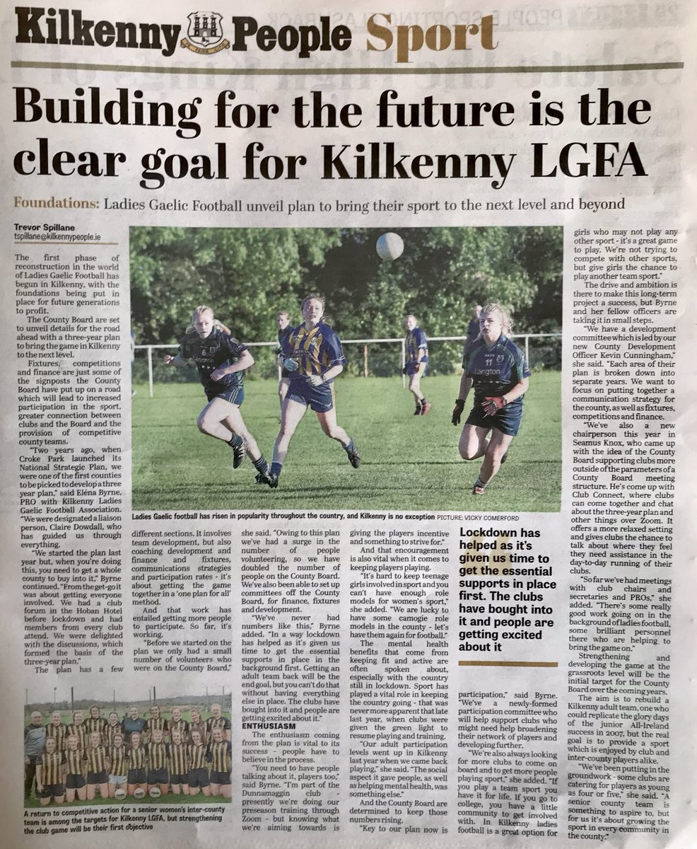 kilkennylgfa's tweet photo. KILKENNY LGFA 3YR PLAN...Great write up today by @TrevorSpillane in @KKPeopleSport on our Kilkenny LGFA 3 Year Plan. #kklgfa #lgfa @LeinsterLGFA @LadiesFootball @TLgfa @GaelicPiltown @KKCityLGFC @dunnamagginlgf1 https://t.co/BchYkfvIRn