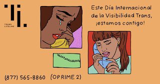 SFVmovement's tweet photo. Este Día Internacional de la Visibilidad Trans, ¡estamos contigo! Conéctate con una persona #trans en la línea directa de @TransLifeline. Llama sin costo al 877-565-8860 y oprime 2 para español.  ⚧️  ️🌈
#ApoyoTrans #TDOV2021 #VisibilidadTran https://t.co/cyrUzmfmAW