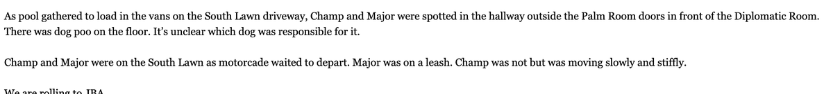 BrianKarem's tweet photo. BREAKING NEWS: Per pool reports either Champ or Major took a dump in the White House!

Big deal. Trump did that every day for four years. https://t.co/p2eIq5qEA1