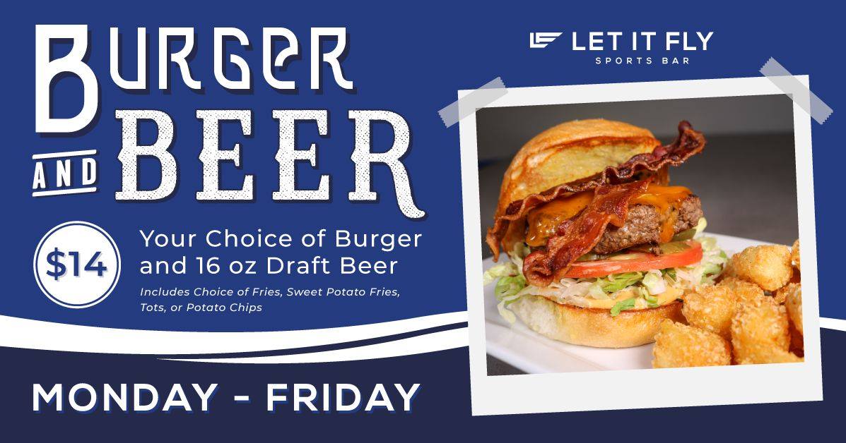 LetItFlyMemphis's tweet photo. Join us for lunch and enjoy a #BurgerAndBeer including your choice of burger and any 16 oz. draft beer for just $14! 🍔 🍺

Open for dine-in until 9 p.m.! https://t.co/YoHcYOgTE2
