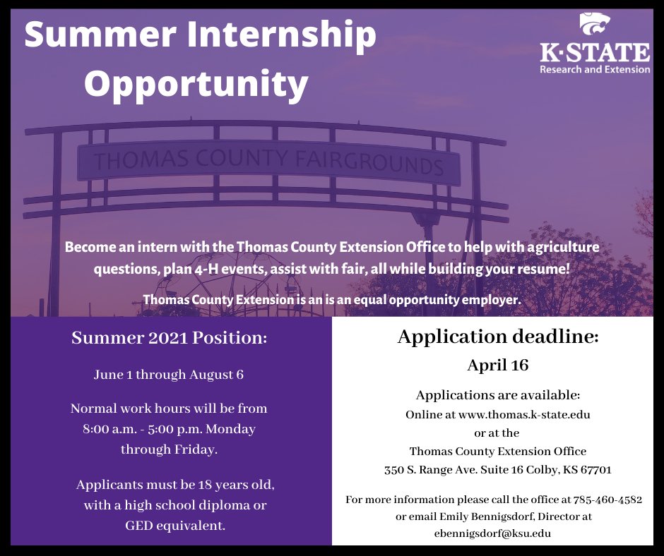 GoldenPrairie12's tweet image. Sharing on behalf of our neighbors to the north - Thomas County has a Summer Intern opportunity! Contact Emily or Joanna for more information - 785-460-4582