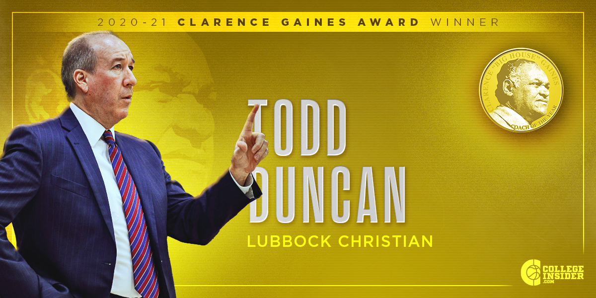 March 31, 2021

BOSTON, MA -- Lubbock Christian head coach Todd Duncan is the recipient of the 2021 Clarence Gaines award, which is presented annually to the top coach in Division II college basketball.

🏆 FULL RELEASE: collegeinsider.com/2021/CLARENCE_…