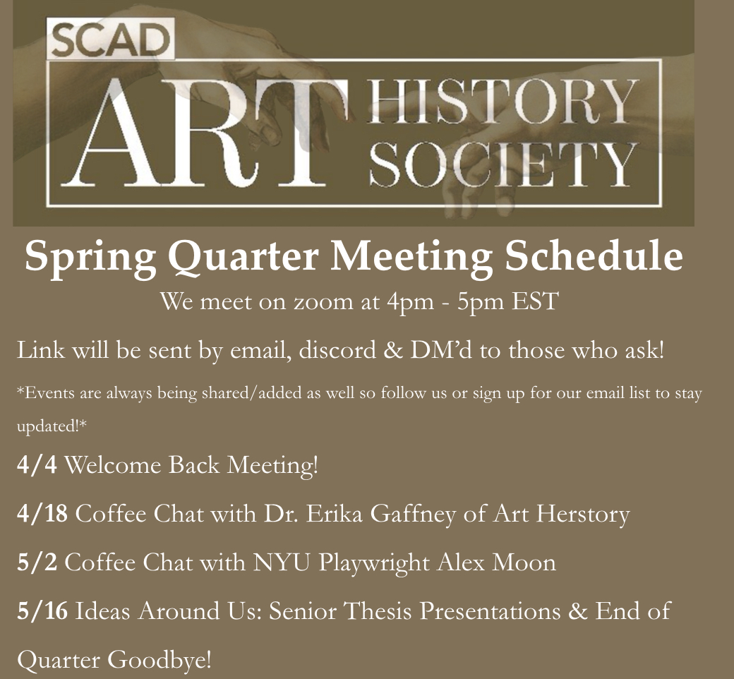 Hi everyone! Upcoming meeting schedule for the Spring 2021 Quarter!
