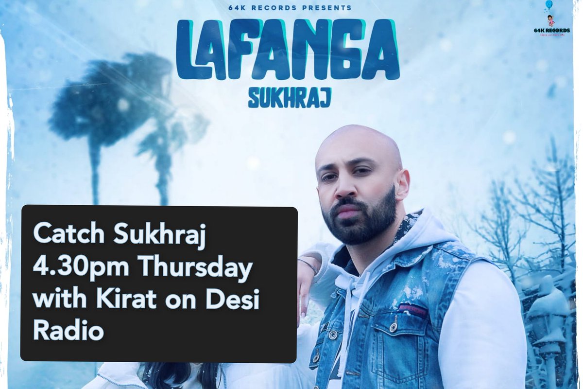 DesiRadio_UK's tweet photo. Catch @SukhrajOfficial as he speaks to @JustKirat at 4.30pm tomorrow about his track #Lafanga ft #GurlezAkhtar!
Many will remember his spoken word piece #RabDaRoopKisaan which went viral a few months ago. Tune in!
#1602AM #SkyChannel0169 #newpunjabimusic https://t.co/beJsMaExJ1