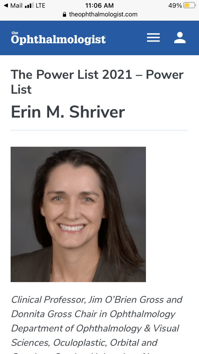 Congrats to ⁦<a href="/uiowaeye/">UIowa Eye</a>⁩ own ⁦<a href="/ErinShriverMD/">Erin Shriver</a>⁩ for making the 2021 power list.  We are all so proud to work with her!