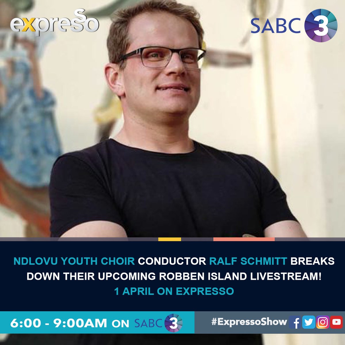 expressoshow's tweet photo. We have @ralfschmitt100 and the Ndlovu Youth Choir with us tomorrow morning for 3 performances and chat about their upcoming event! 😍

Not to be missed! Will you be tuned in? 🌍 @ChoirAfrica #ExpressoShow https://t.co/6ckUFQdGgF