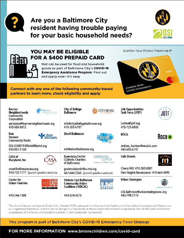 BaltPartnership's tweet photo. Apply to get your $400 today for Emergency Assistance. 
#PassItOn #MyBmore #MyBaltimore #CoronaVirusBalt https://t.co/BkccF1yQUr
