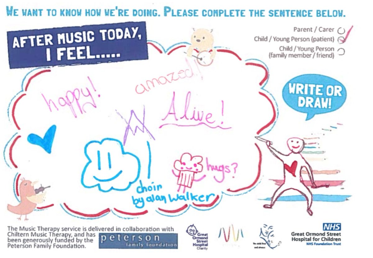 A feedback card saying: "happy! amazed! alive! hugs!"