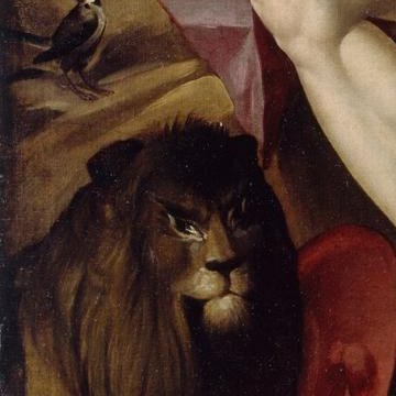 Finally, this incredibly muscular fellow is Saint Jerome! Warning: he does not always appear in paintings looking as chiseled as this, so do *not* use that as an identifier! You will, however, recognise him by the inclusion of a lion, and very often a skull.