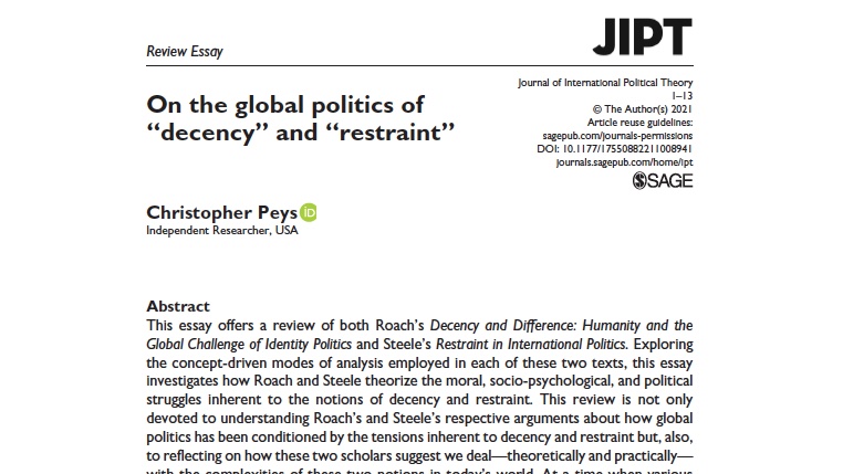 Christopher Peys (@chrispeys) on Twitter photo Was very happy to receive page proofs for my soon-to-be published review essay on the 2019 books written by @BrentJSteele1 & <a href="/sroach82/">Steven Roach</a>. I very much look forward to seeing this in print soon with <a href="/IPTJnl/">JnlIntPolTheory</a> and am grateful for the editorial support of <a href="/NEGSaunders/">Natasha Saunders</a> & <a href="/ProfTonyLang/">TonyLang</a>!🙂 Was very happy to receive page proofs for my soon-to-be published review essay on the 2019 books written by @BrentJSteele1 & <a href="/sroach82/">Steven Roach</a>. I very much look forward to seeing this in print soon with <a href="/IPTJnl/">JnlIntPolTheory</a> and am grateful for the editorial support of <a href="/NEGSaunders/">Natasha Saunders</a> & <a href="/ProfTonyLang/">TonyLang</a>!🙂