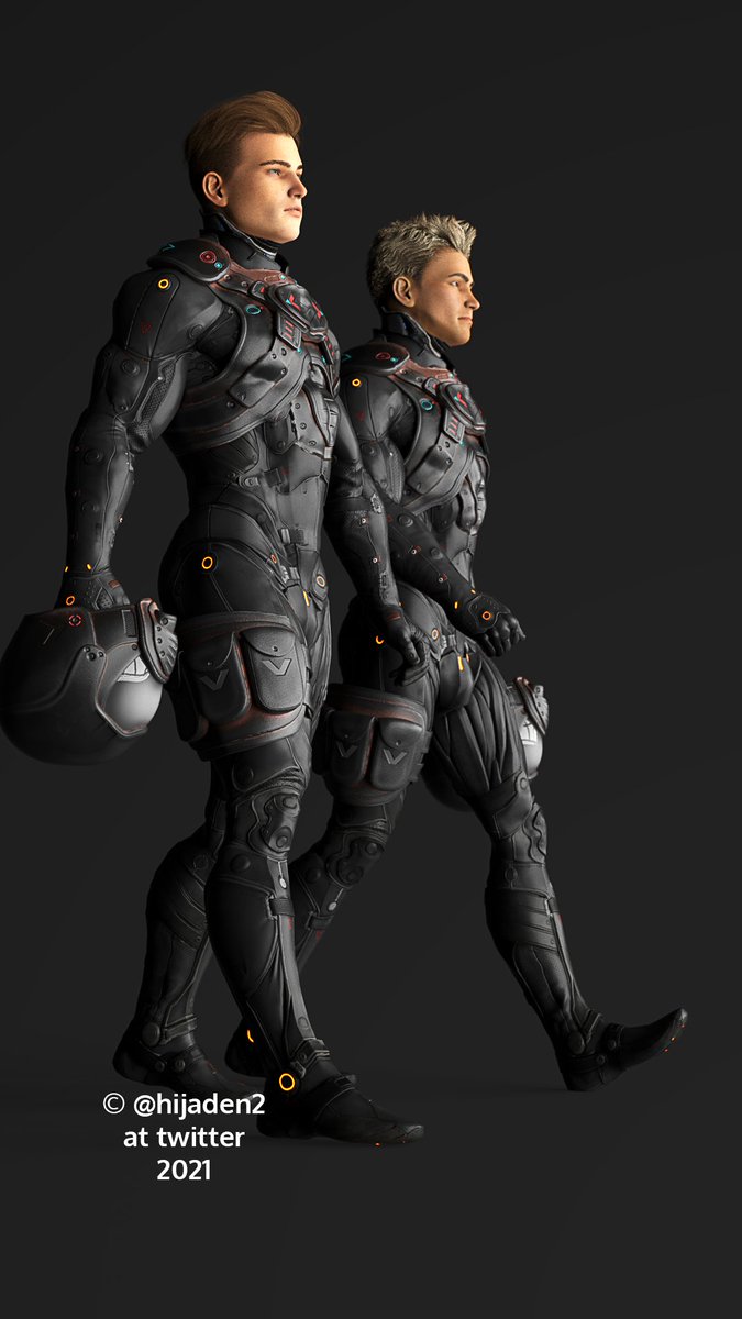 Hijaden2's tweet photo. Suit up cadet! Its time to get flying! 
So, here we have them in there flight suits! So what are they flying? 

Well... I am trying to make some renders of that. Unfortunately it has be very taxing on my graphic card to render those. 😬 I will see if can get it to work! https://t.co/g1du6RcxYj