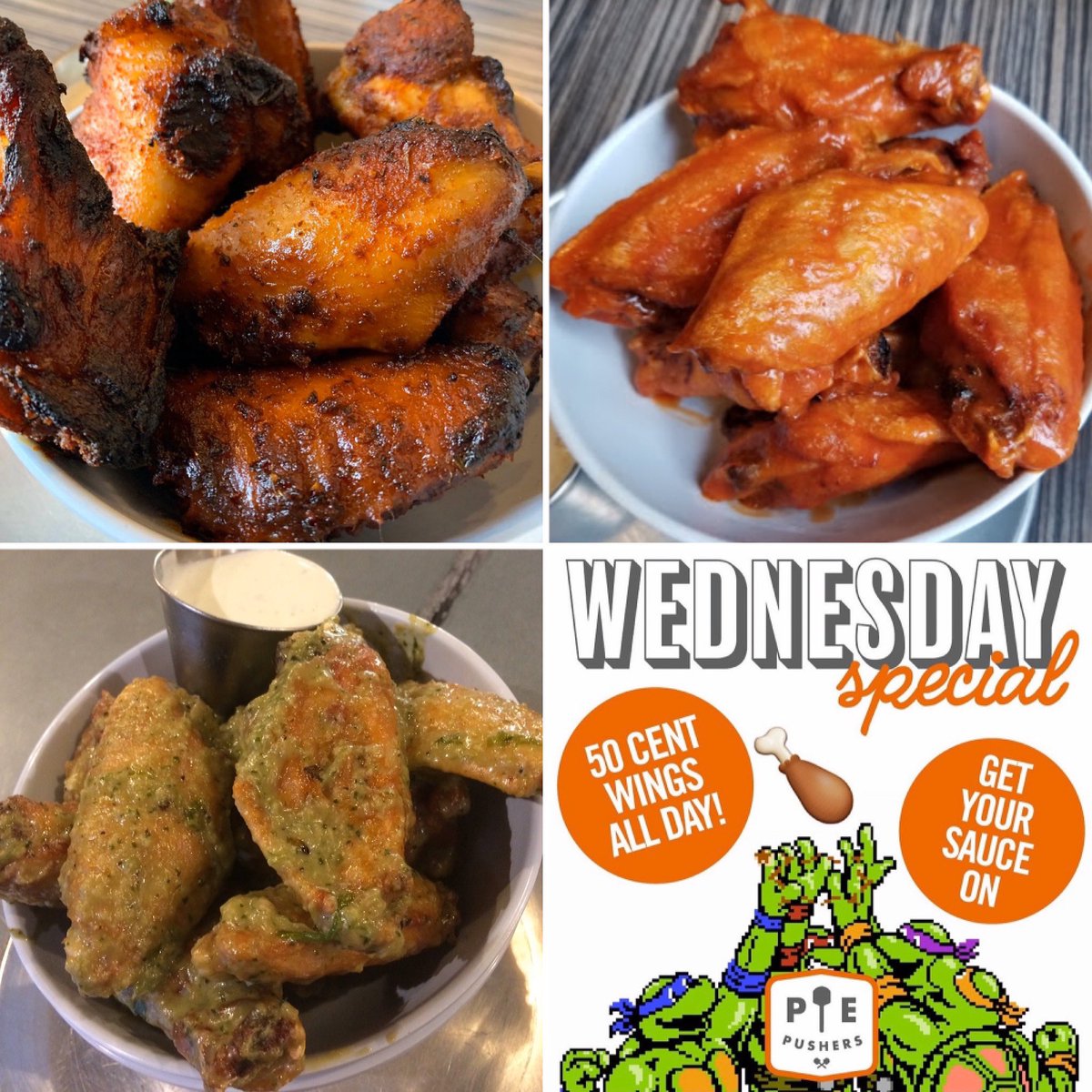 piepushers's tweet photo. it’s Wednesday WING DAY!! 10 for $5, you know the drill #callitin #orderONLINE #walkupwindow #Wingsday https://t.co/2vrna8u5rr