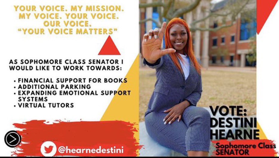 YourForce2021's tweet photo. 🚨VOTING IS NOT OVER🚨

VOTE Destini Hearne Sophomore Class Senator!!! https://t.co/XCC4X05FTL