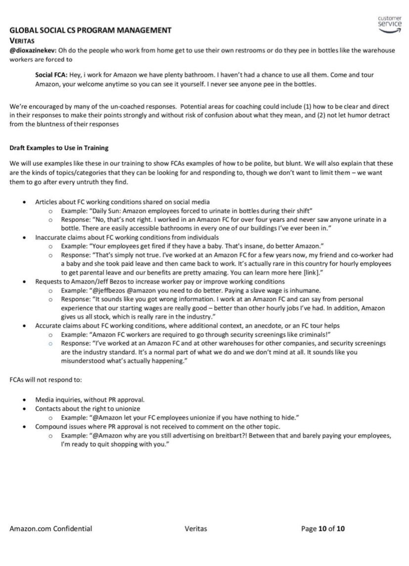 Amazon’s twitter ambassadors are handpicked to do sassy clapbacks and “speak your truth”—but are prohibited from responding to tweets about labor union rights, per internal company documents leaked to me:

theintercept.com/2021/03/30/ama…