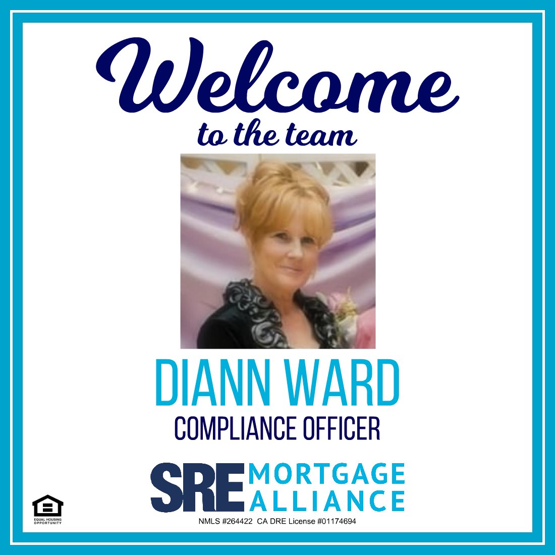 SREMAInc's tweet photo. We, at SRE Mortgage Alliance Inc, want to welcome Diann Ward as our newest Compliance Officer!  
Welcome to #TeamSRE Diann!  

#SREMortgageAllianceInc #Mortgage #RealEstate #NewHire https://t.co/mr3VUU3l3y